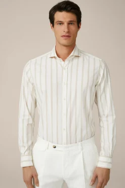 Baumwoll-Hemd Lano In Creme-Braun Gestreift*Windsor Hot