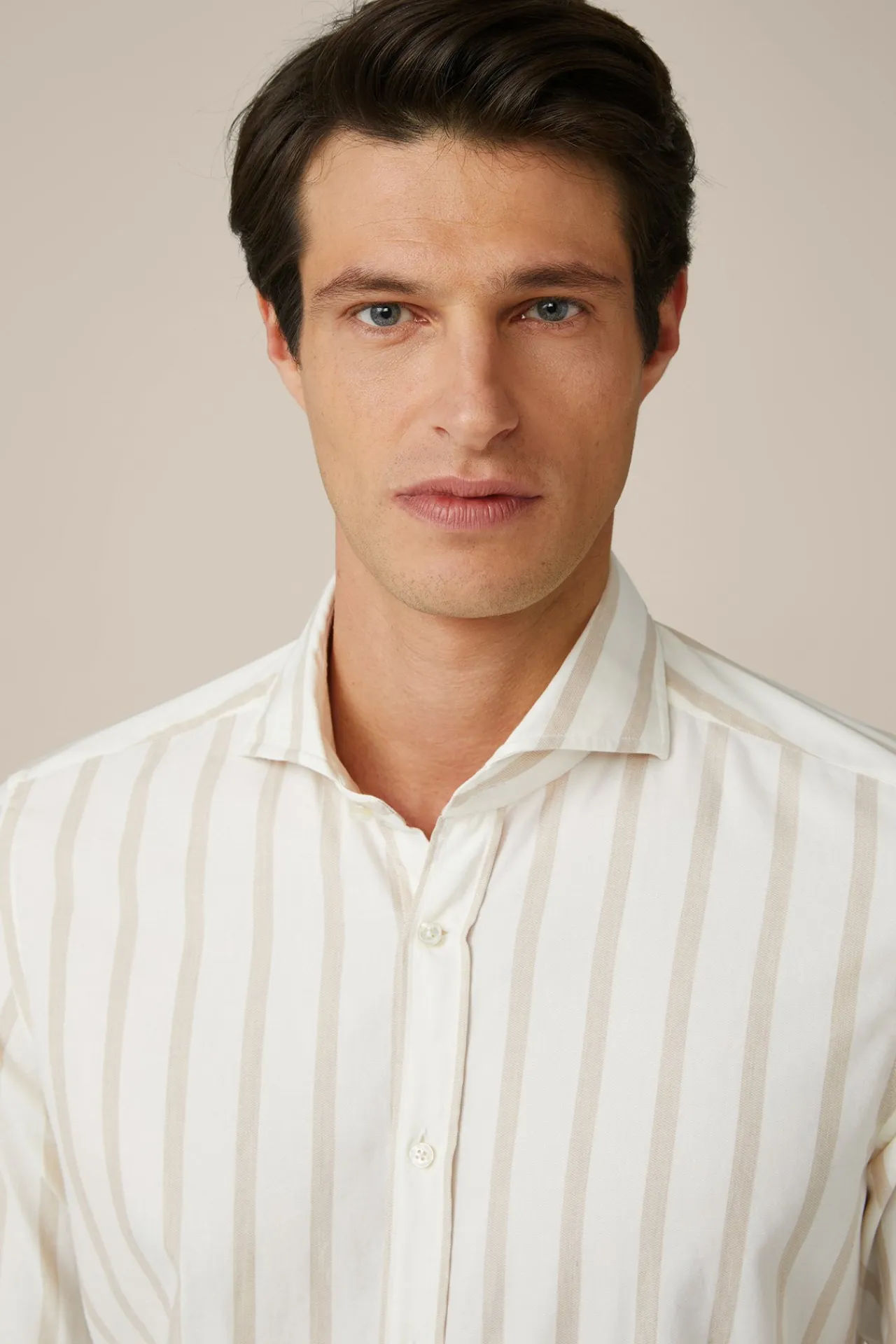 Baumwoll-Hemd Lano In Creme-Braun Gestreift*Windsor Hot