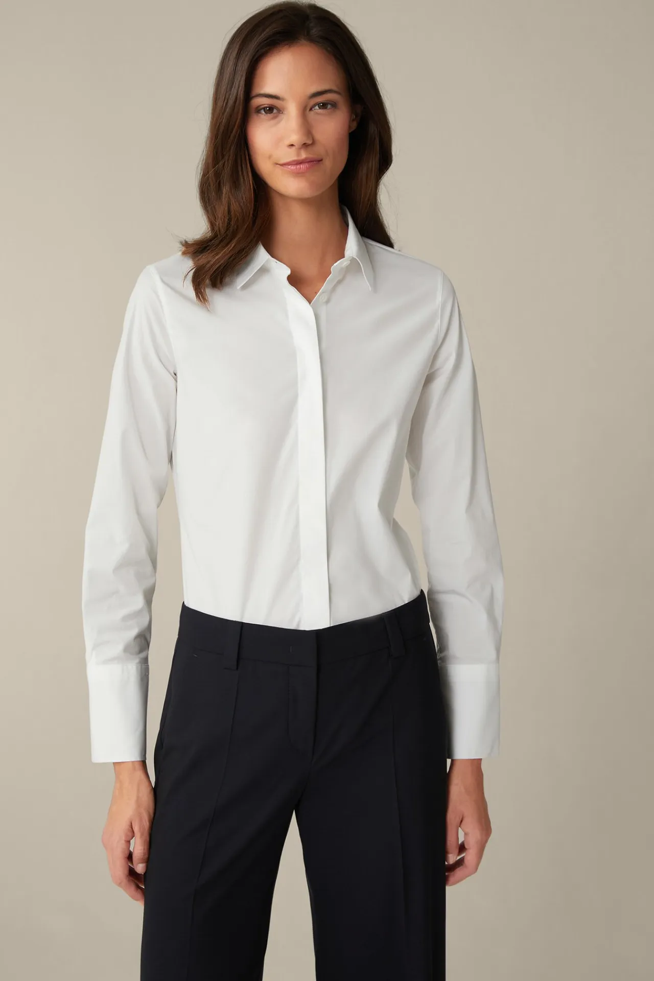 Baumwollstretch-Bluse Mit Hemdkragen In*Windsor Fashion