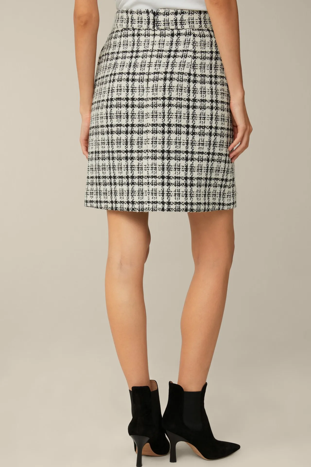 Cotton-Wool-Blend-Boucle-Rock In Weis-Schwarz Kariert*Windsor Online