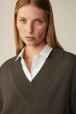 Merino-Strick-Pullover Mit V-Ausschnitt In*Windsor Hot