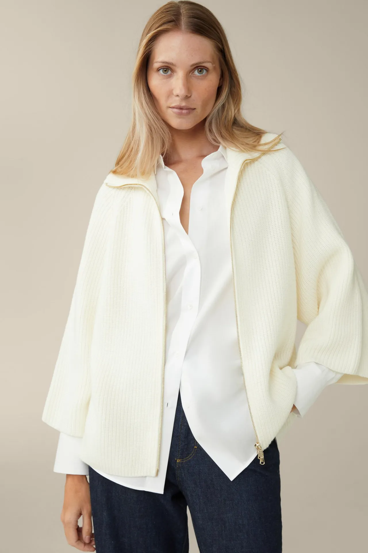 Merino-Strick-Zip-Cardigan In*Windsor Hot