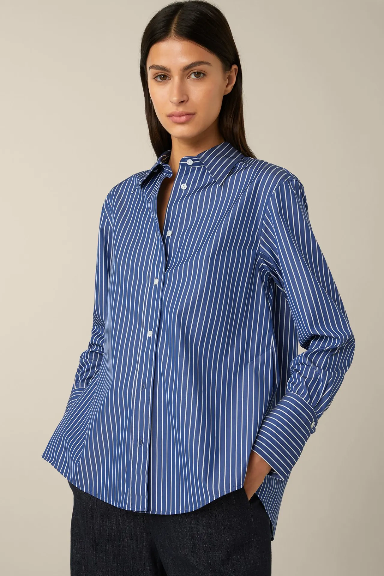 Popeline-Baumwoll-Streifen-Hemd-Bluse In*Windsor Hot