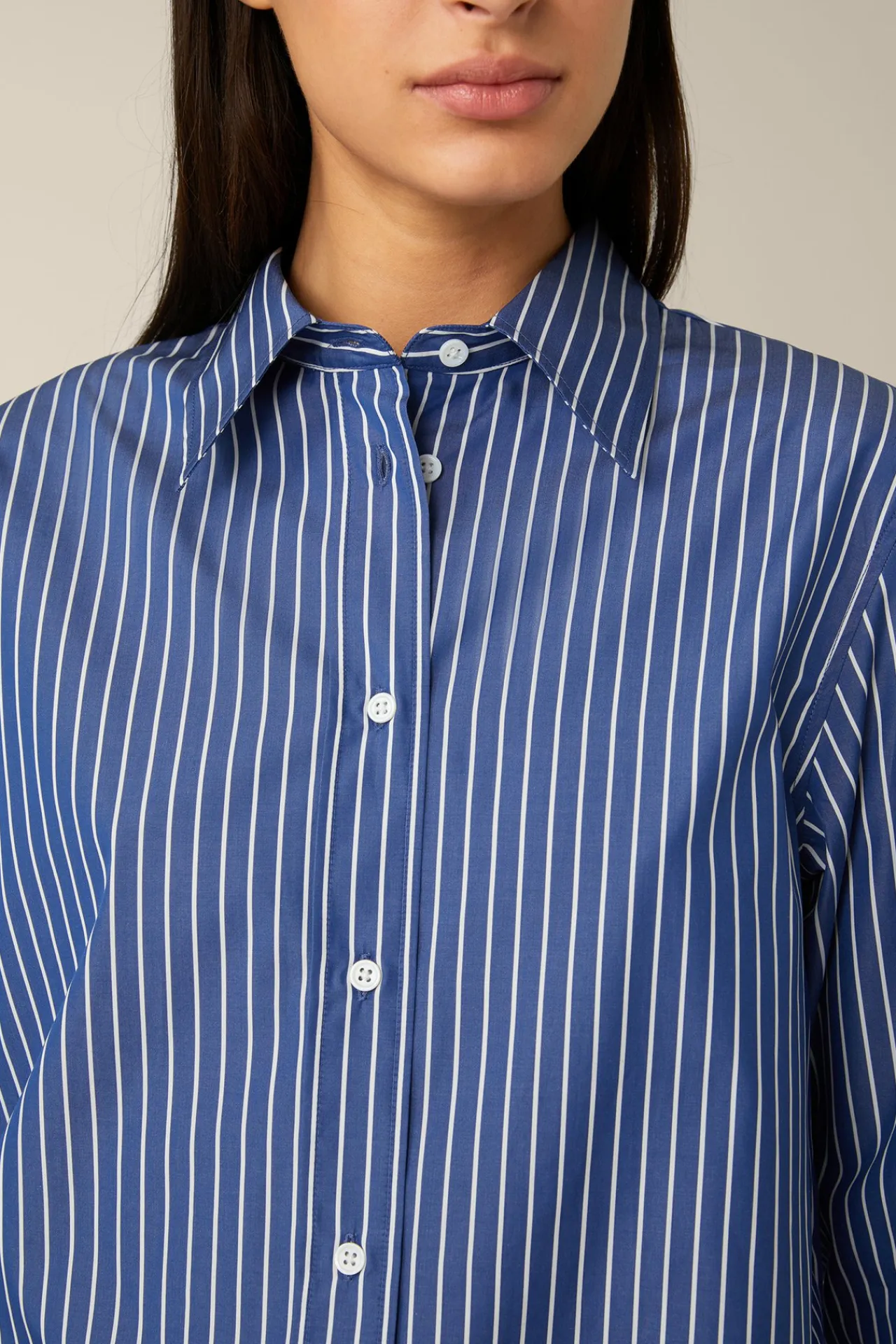 Popeline-Baumwoll-Streifen-Hemd-Bluse In*Windsor Hot