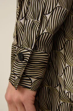 Print-Hemdbluse Aus Viskose In Schwarz-Beige Gemustert*Windsor Hot