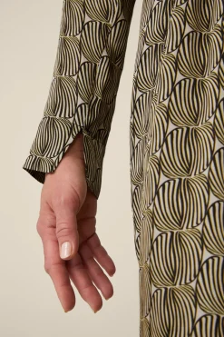 Print-Hemdblusen-Kleid Aus Viskose In Schwarz-Beige Gemustert*Windsor Sale