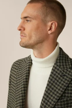 Schurwoll-Mantel Capo Mit Reverskragen Im Olive-Salbei Pepita Muster*Windsor Best