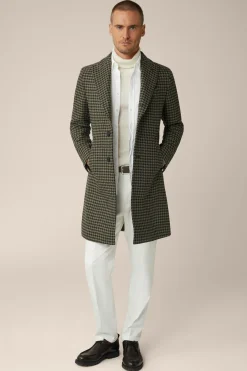 Schurwoll-Mantel Capo Mit Reverskragen Im Olive-Salbei Pepita Muster*Windsor Best
