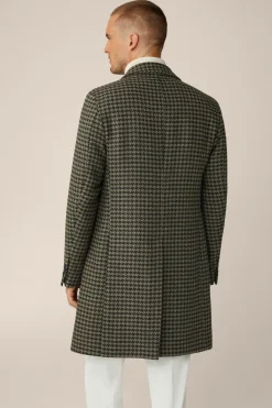 Schurwoll-Mantel Capo Mit Reverskragen Im Olive-Salbei Pepita Muster*Windsor Best