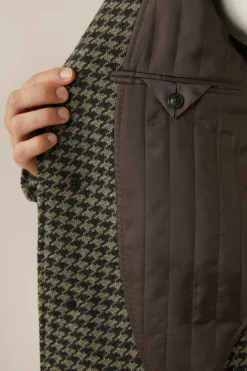 Schurwoll-Mantel Capo Mit Reverskragen Im Olive-Salbei Pepita Muster*Windsor Best
