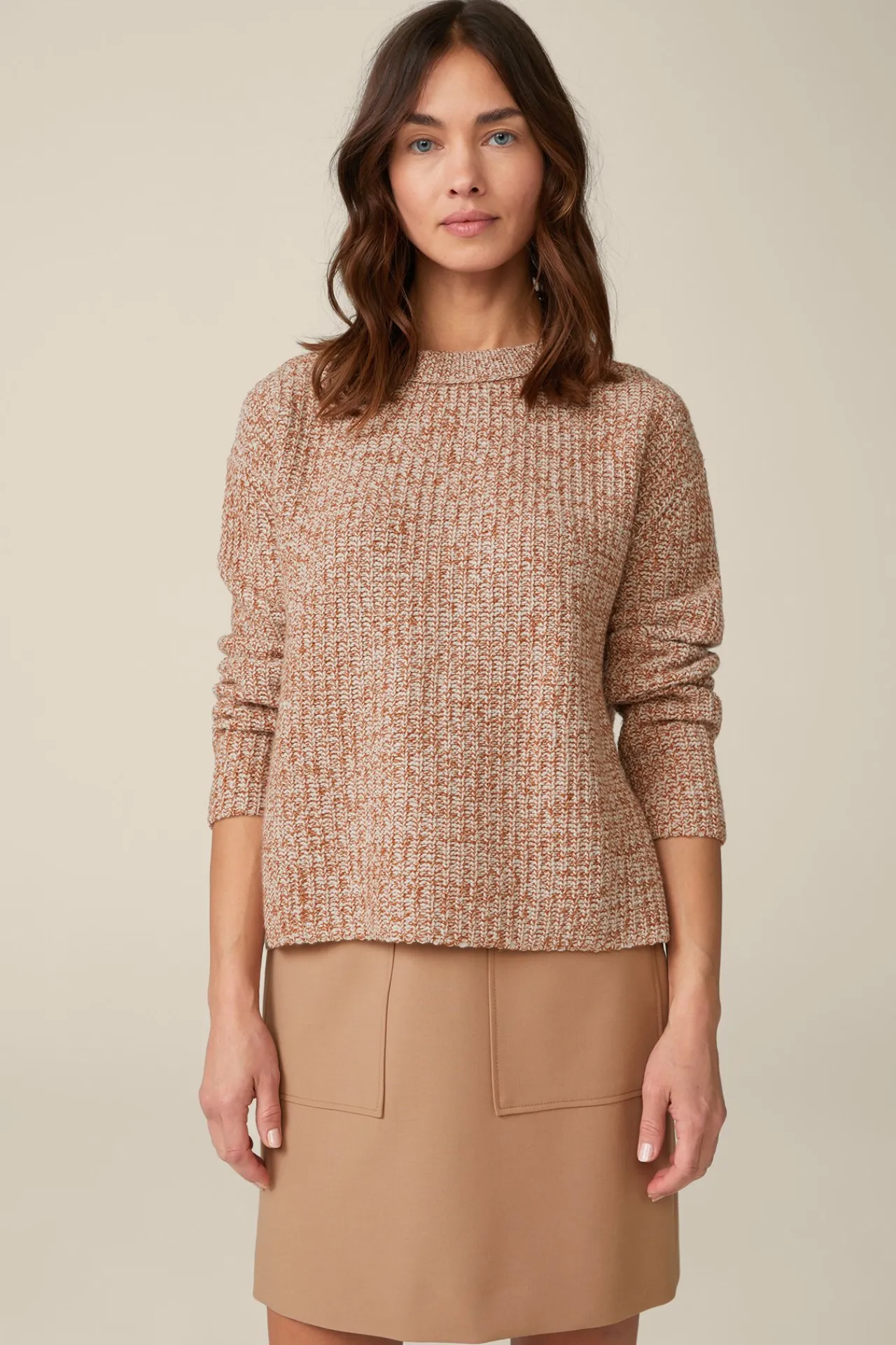 Schurwoll-Pullover Mit Cashmere In Kupfer-Ecru Gemustert*Windsor Hot