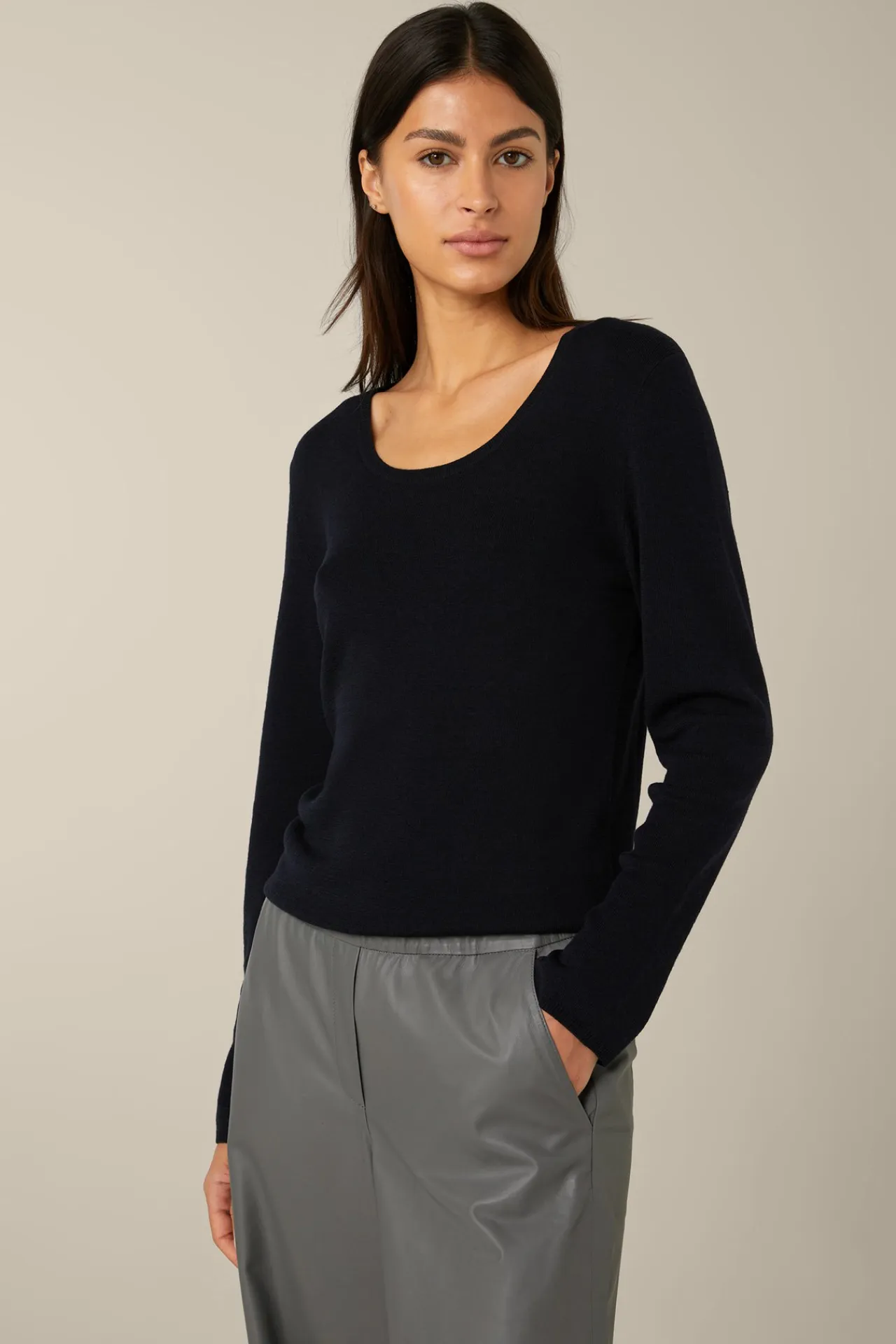 Schurwoll-Ripp-Strick-Pullover Mit Seide In*Windsor Outlet