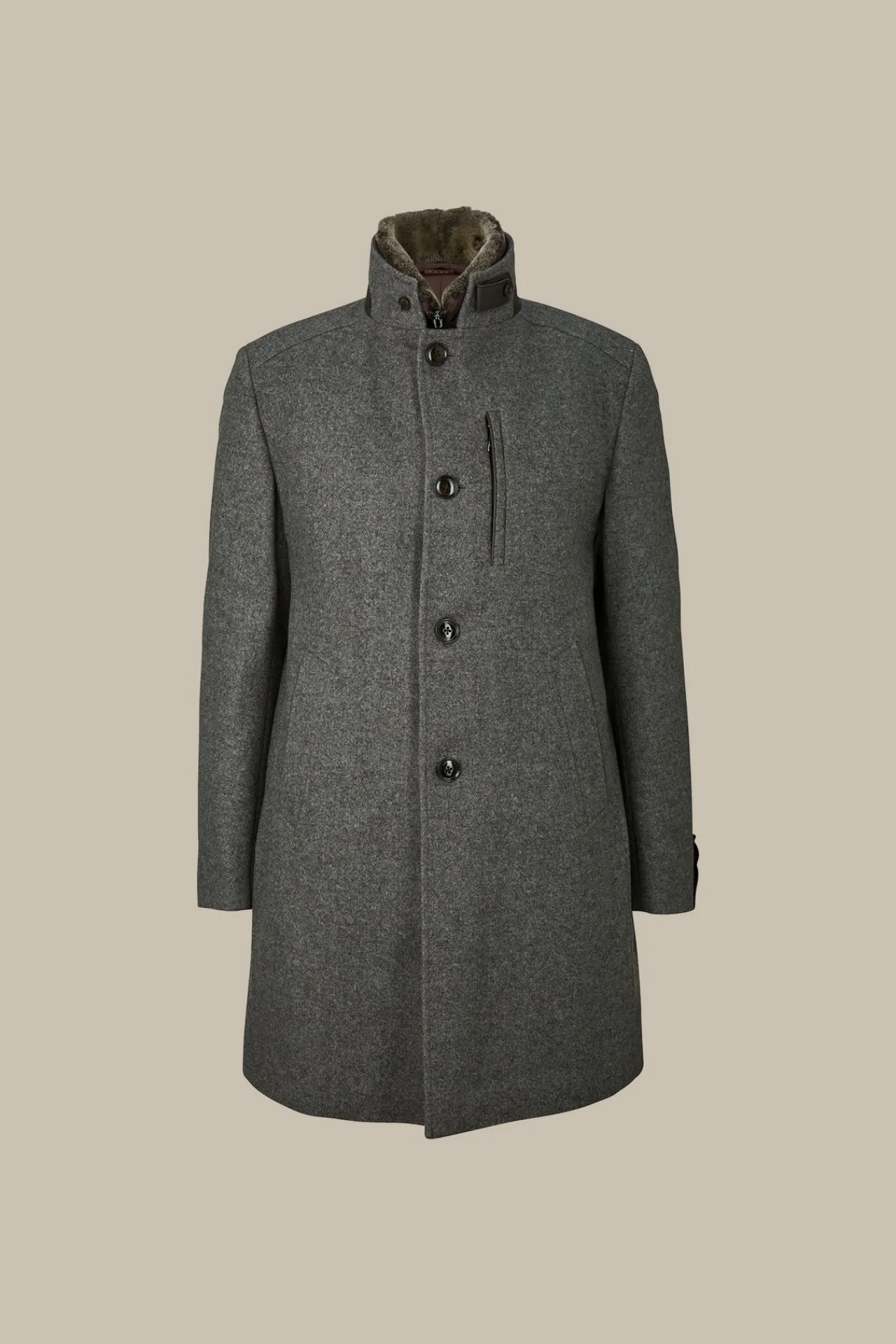 Stehkragen-Mantel Rivano Mit Cashmere Und Lammfellkragen In Grau Meliert*Windsor Sale
