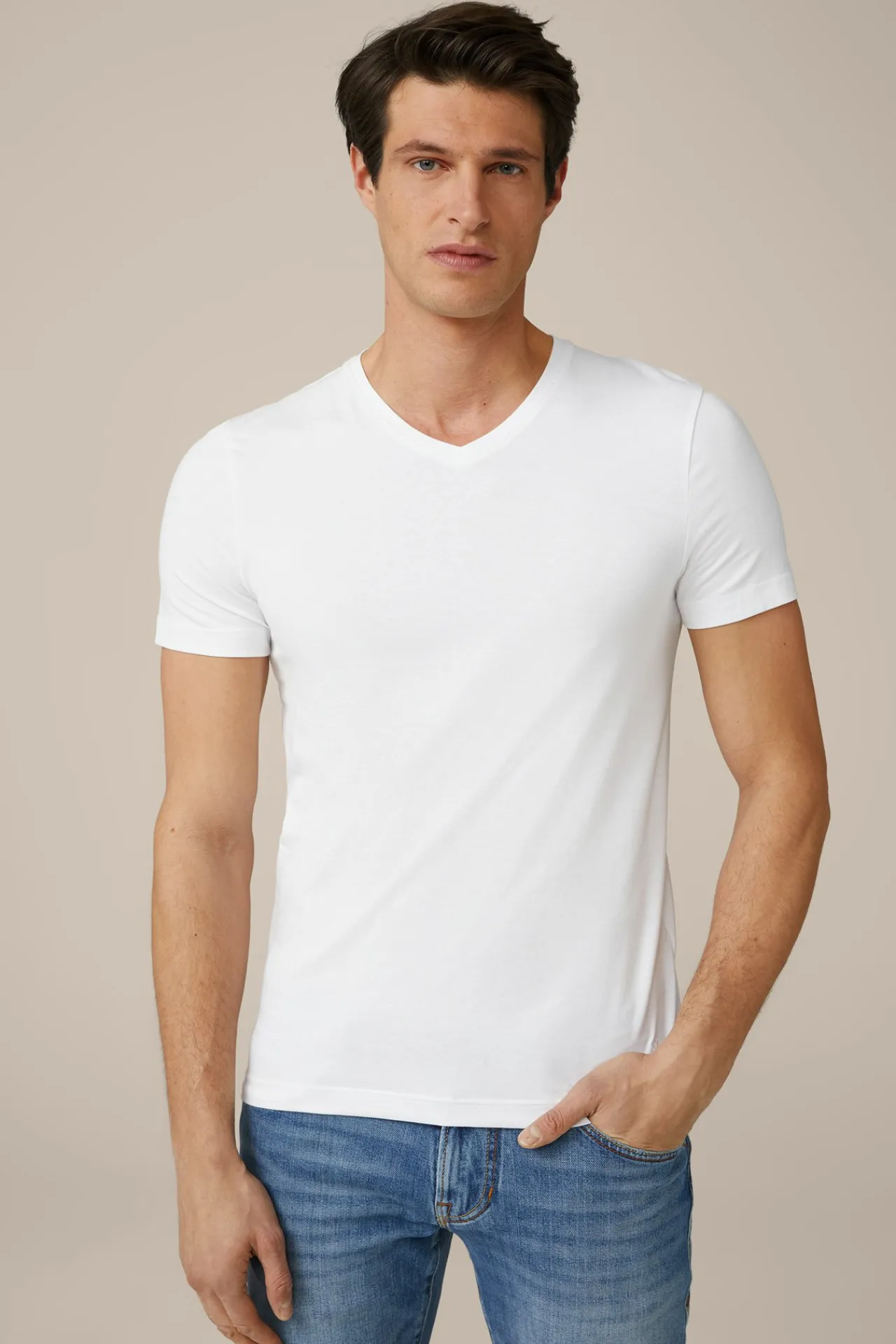 Two-Pack-Baumwollmix T-Shirts Mit Stretch Und V-Ausschnitt In*Windsor Fashion