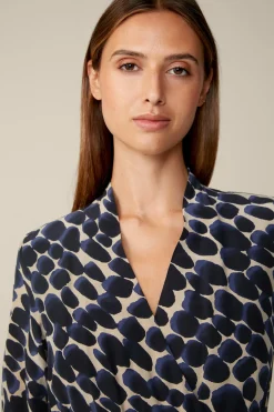 Viskose-Seidenmix-Wickel-Kleid In Navy-Beige Gemustert*Windsor Online