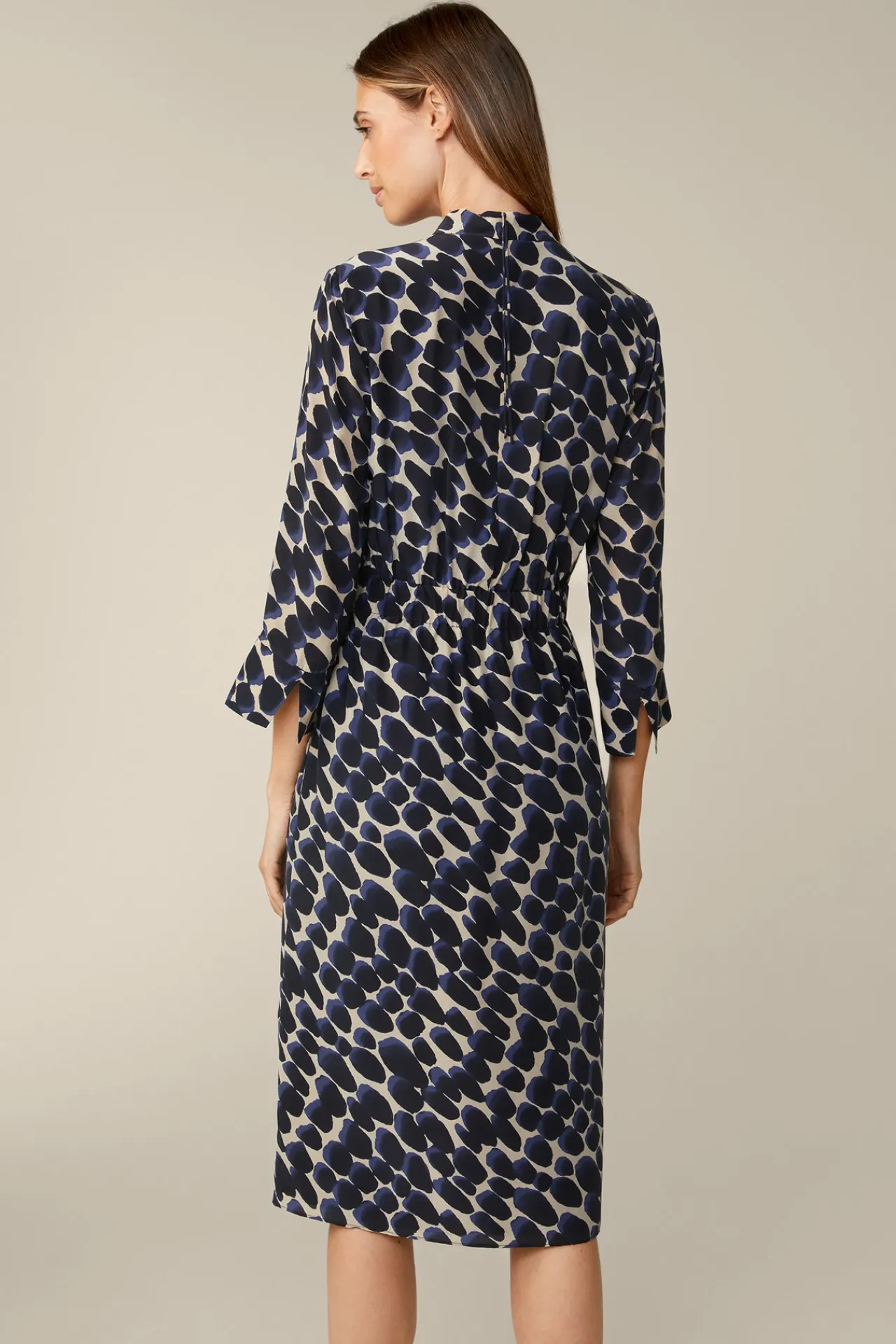 Viskose-Seidenmix-Wickel-Kleid In Navy-Beige Gemustert*Windsor Online