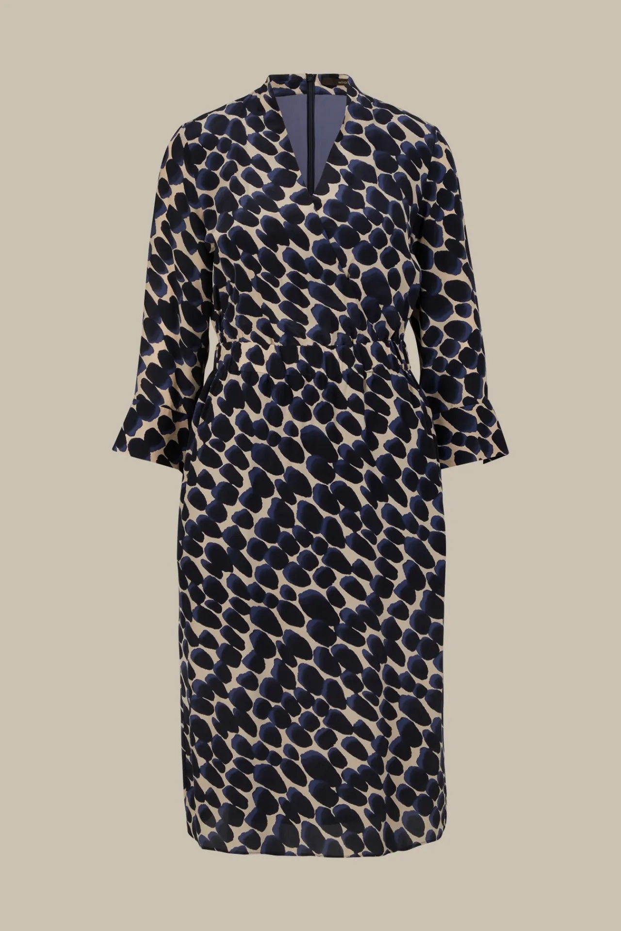 Viskose-Seidenmix-Wickel-Kleid In Navy-Beige Gemustert*Windsor Online