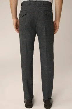 Wollmix-Baukasten-Hose Frero Mit Bundfalte In Anthrazit-Blau Check*Windsor New