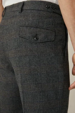 Wollmix-Baukasten-Hose Frero Mit Bundfalte In Anthrazit-Blau Check*Windsor New