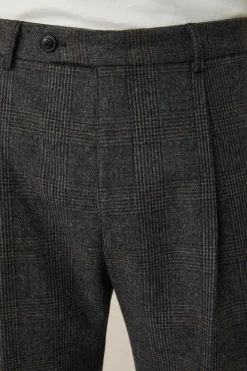 Wollmix-Baukasten-Hose Frero Mit Bundfalte In Anthrazit-Blau Check*Windsor New