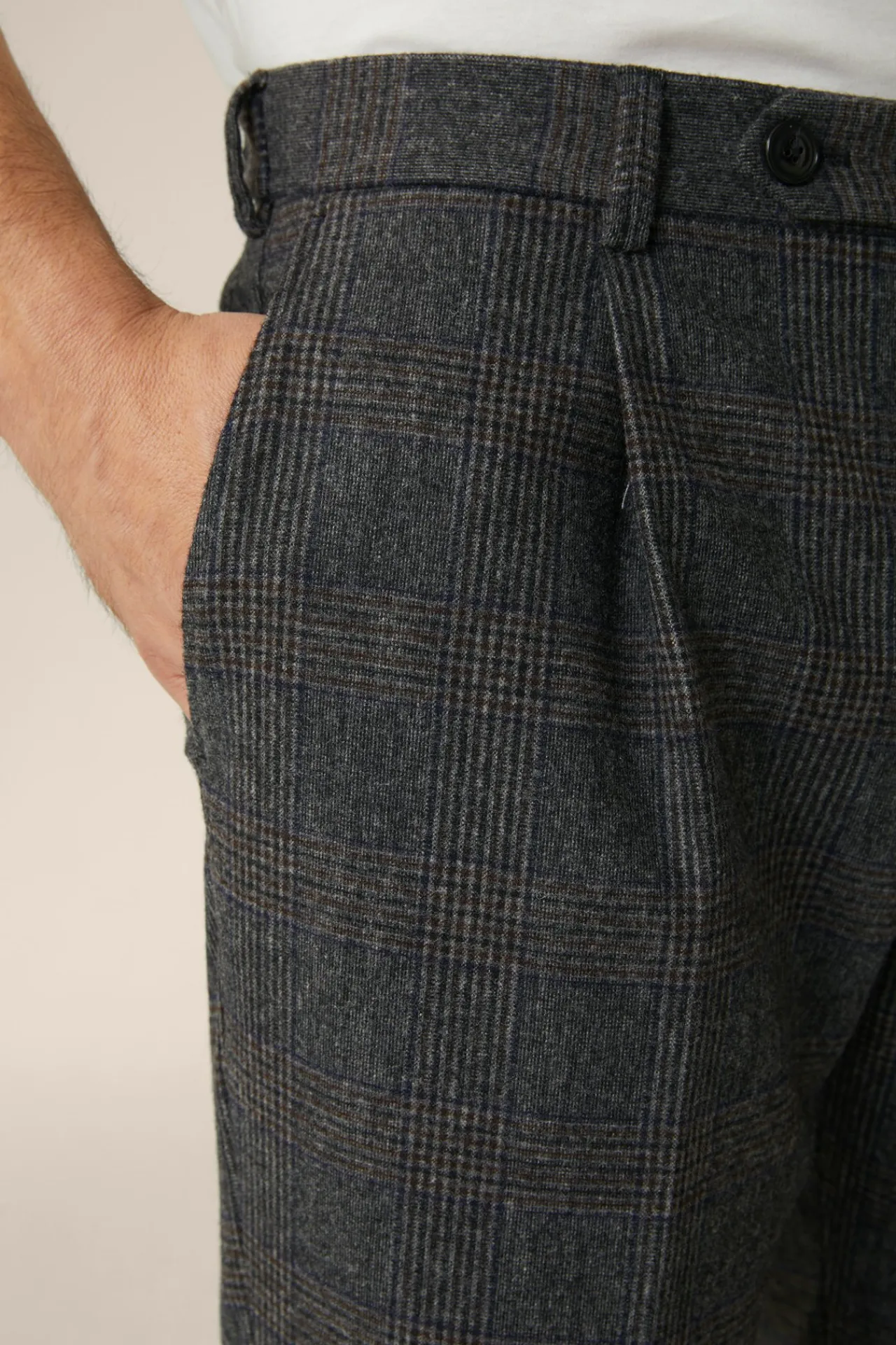 Wollmix-Baukasten-Hose Frero Mit Bundfalte In Anthrazit-Blau Check*Windsor New