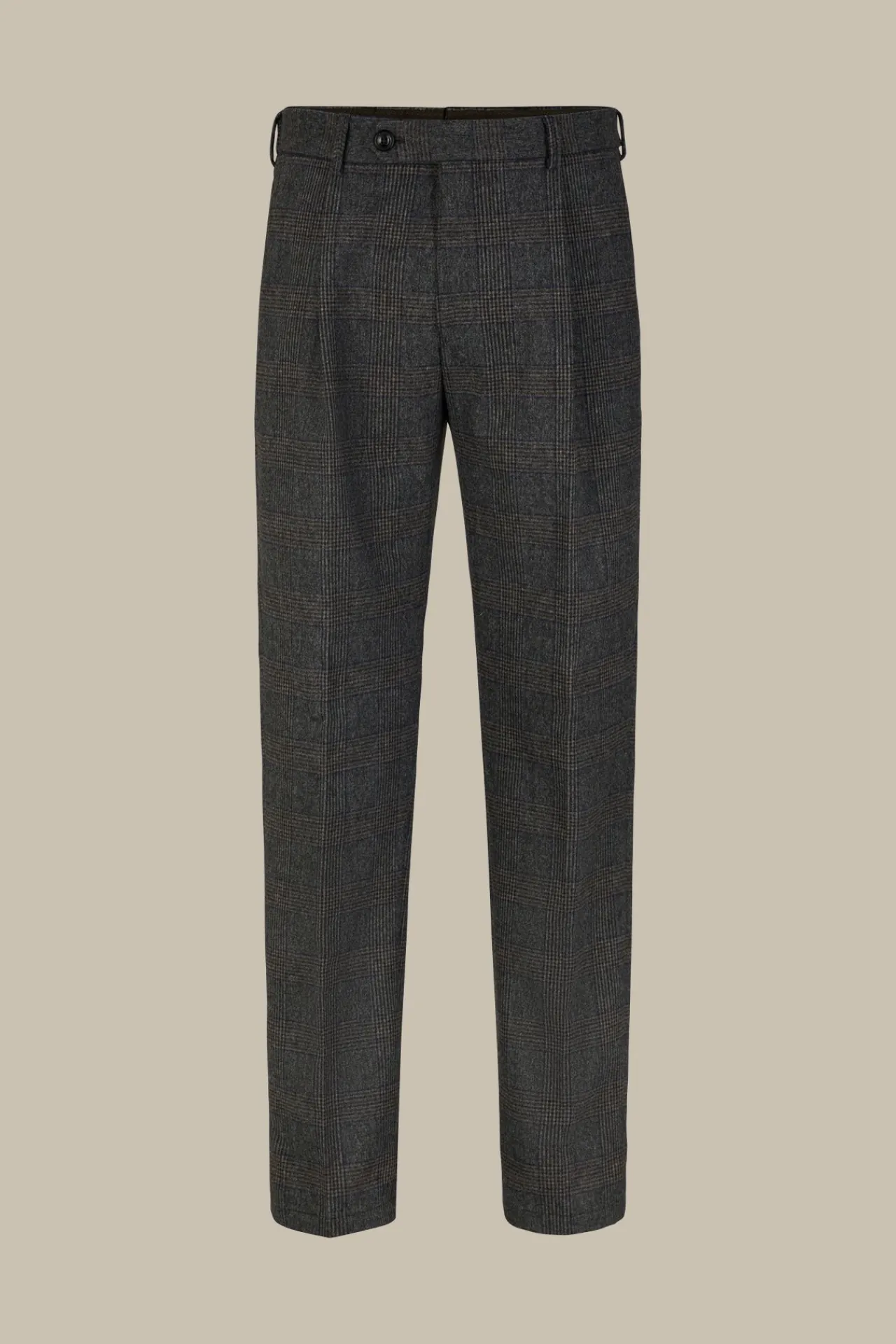 Wollmix-Baukasten-Hose Frero Mit Bundfalte In Anthrazit-Blau Check*Windsor New
