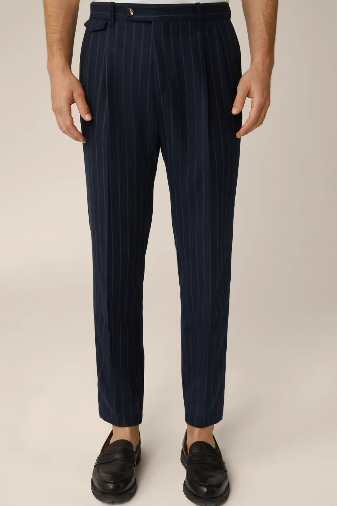 Wollmix-Baukasten-Hose Sapo Mit Bundfalte In Navy Mit Braunen Nadelstreifen*Windsor Online
