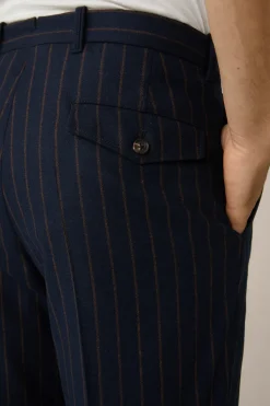 Wollmix-Baukasten-Hose Sapo Mit Bundfalte In Navy Mit Braunen Nadelstreifen*Windsor Online