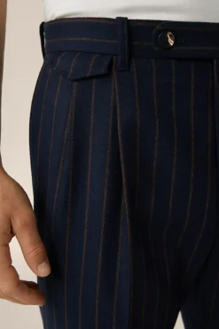 Wollmix-Baukasten-Hose Sapo Mit Bundfalte In Navy Mit Braunen Nadelstreifen*Windsor Online