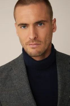 Wollmix-Baukasten-Sakko Giro In Anthrazit-Blau Check*Windsor Clearance