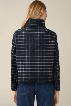Wollmix-Cape-Jacke In Navy-Weiss Kariert*Windsor Discount