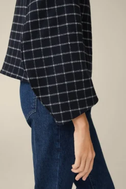 Wollmix-Cape-Jacke In Navy-Weiss Kariert*Windsor Discount