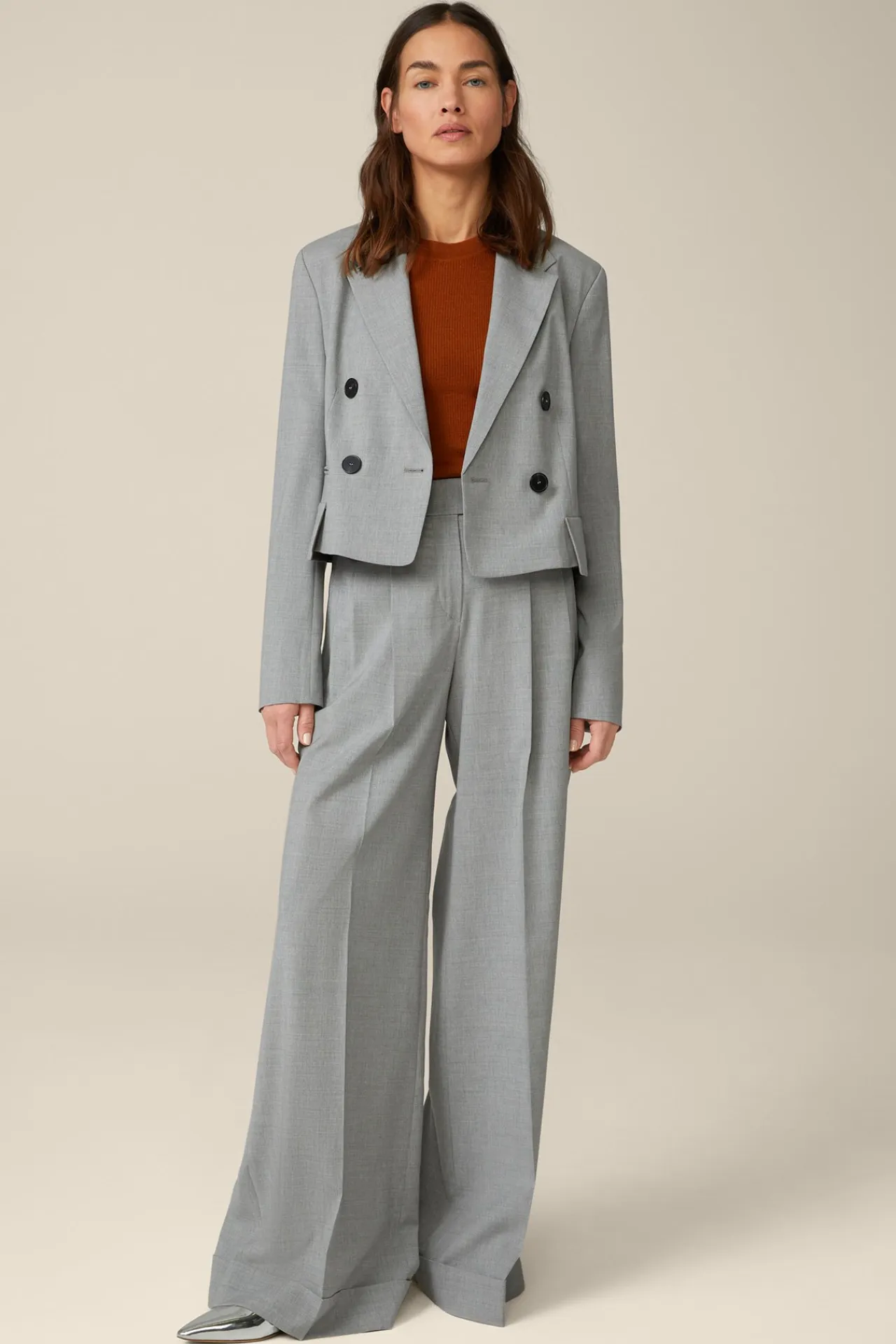 Wollmix-Doppelreiher-Kurzblazer In Hell Melange*Windsor Clearance