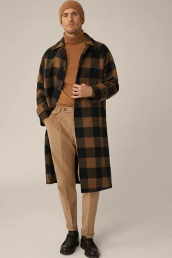 Wollmix-Mantel Rossano Mit Hemdkragen In Schwarz-Braun Check*Windsor Hot