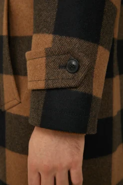 Wollmix-Mantel Rossano Mit Hemdkragen In Schwarz-Braun Check*Windsor Hot