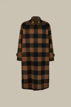 Wollmix-Mantel Rossano Mit Hemdkragen In Schwarz-Braun Check*Windsor Hot