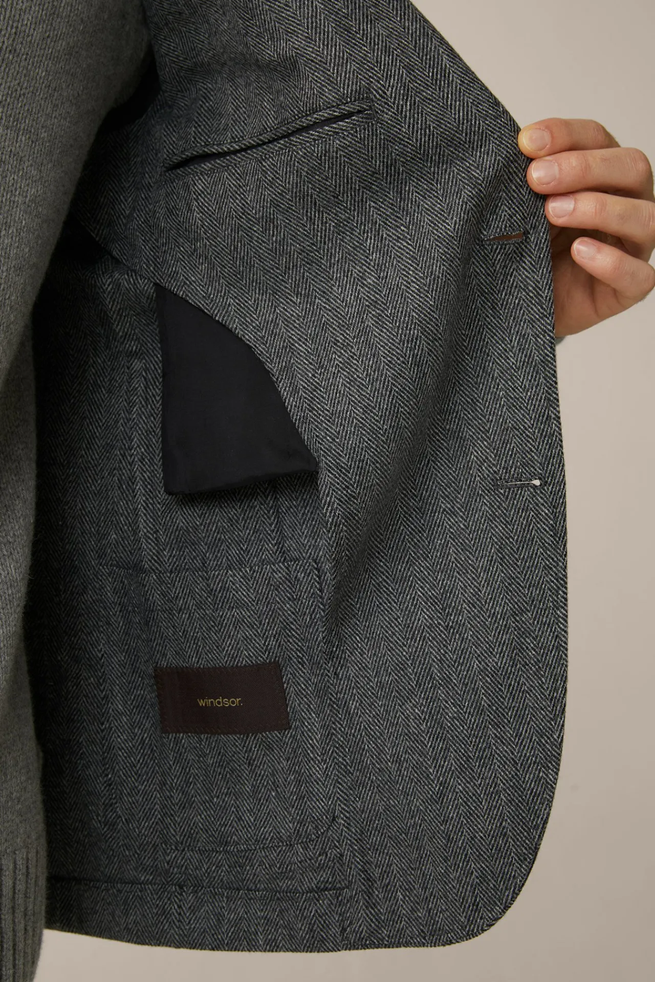 Wollmix-Sakko Giro Mit Cashmere In Fischgrat Schwarz-Grau*Windsor Discount